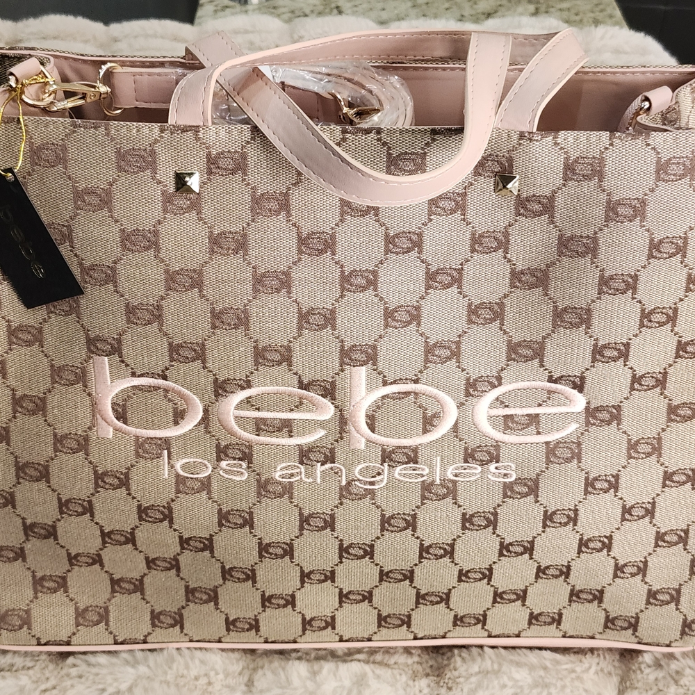 NWT Bebe Los Angeles Pink Canvas Large Tote Bag